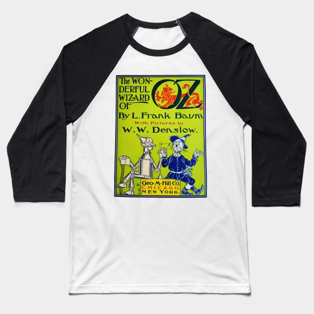 The Wonderful Wizard of Oz Frank L Baum Vintage Book Cover Baseball T-Shirt by buythebook86